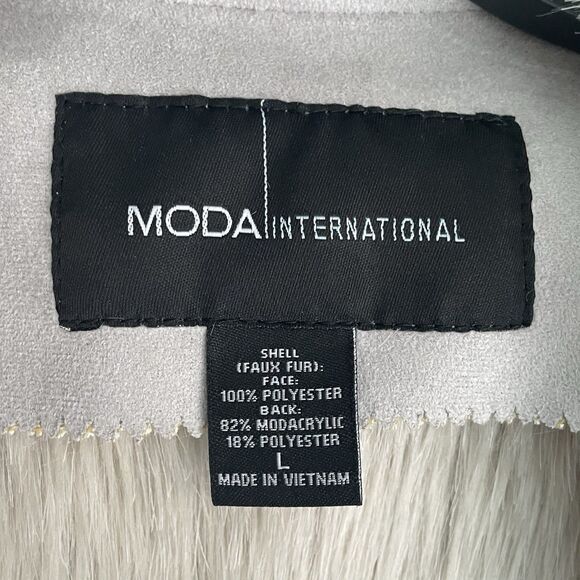 Moda International Faux Fur Suede Jacket  Size L Gray Polyester Stylish & Warm - Picture 5 of 14